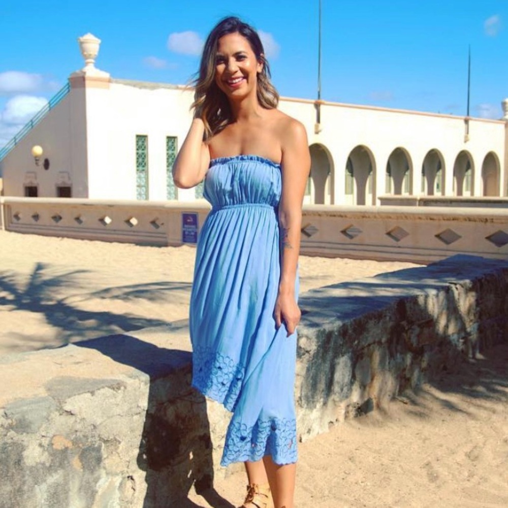 NWT Strapless High-Low Embroidered Hem Dress